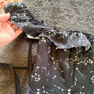 Stellar Print Off-Shoulder Bodice Corset Top - Black